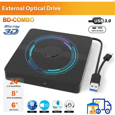 USB 3.0 External Blu-ray Drive Portable 3D BD-Combo Optical Drives CD DVD Player Burner Reader for