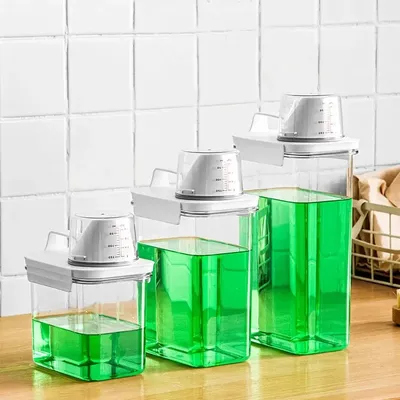 Portable Washing Powder Dispenser with Measuring Cup - Airtight Laundry Liquid Storage Jar for