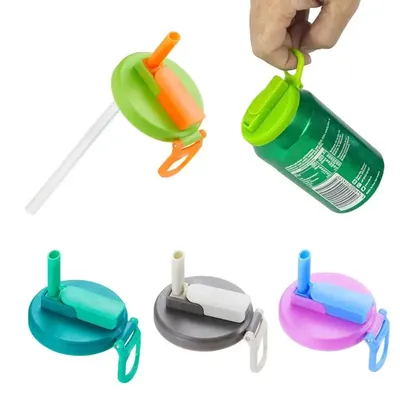4 Pack/set Can Covers With Straws Silicone Soda Can Toppers Leakproof Can Lids For Kids Reusable