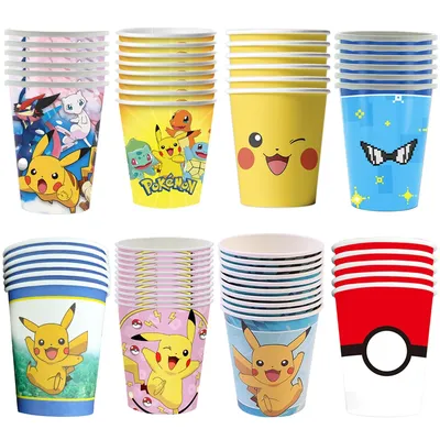 10/100pcs/lot Cartoon Pokemon Theme Decoration Cups Kids Boys Favors Pikachu Happy Birthday Events