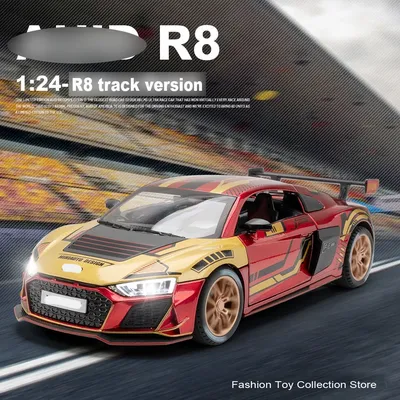 1: 24 AUID R8 Alloy Car Model High Simulation Diecasts Toy With Sound and Light Pull Back Vehicles