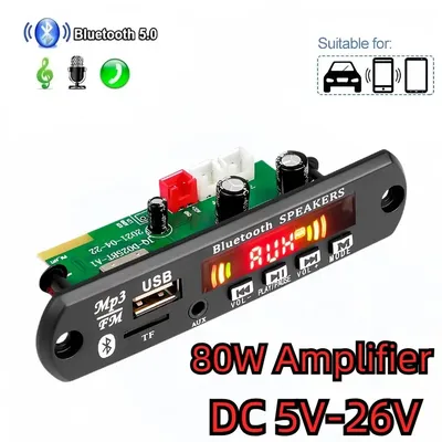 DC 12V 18V 80W Amplifier MP3 Decoder Board Bluetooth 5.0 Car MP3 Player USB Recording Module FM AUX