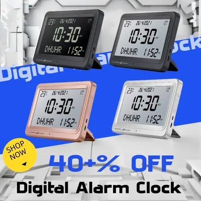 Digital Alarm Clock Sounds Multi-languages Gregorian Calendars Larger LCD Screen Desk Azan Calendar