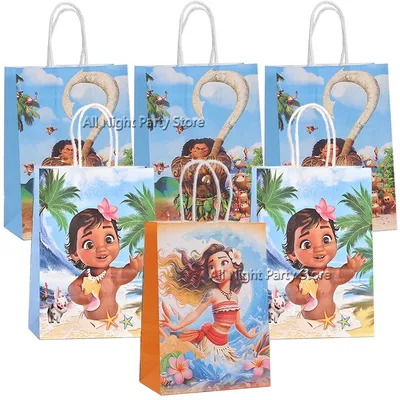 12-60Pcs Moana Princess Theme Party Paper Candy Bag With Sticker Moana Girls Birthday Candy Packing