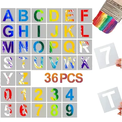 36pcs Alphabet Template Numbers Art Craft Templates Reusable Plastic Word Stickers DIY Painting Word