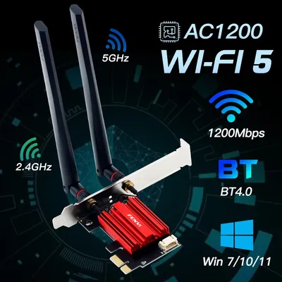 FENVI WIFI 5 AC1200 Wireless Adapter Bluetooth 4.0 Dual Band 2.4G/5GHz PCI-E 802.11AC Network Card