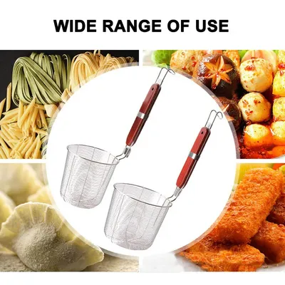 Wooden Handle Strainer Basket Stainless Steel Food Skimmer Kitchen Tool For Noodle Pasta Corrosion