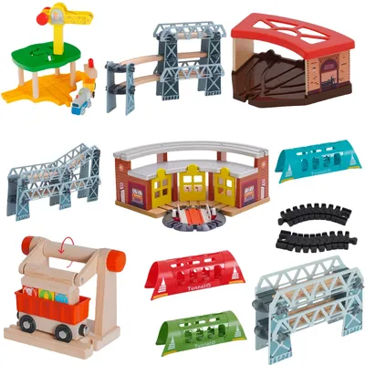 new Wooden Track Railway Accessories Bridge Train Station Tunnel roadblock parking garage