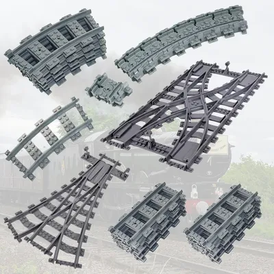 City Train Parts Tracks Train Station Bricks Railway Buffer Stop Model Rails Straight Curved