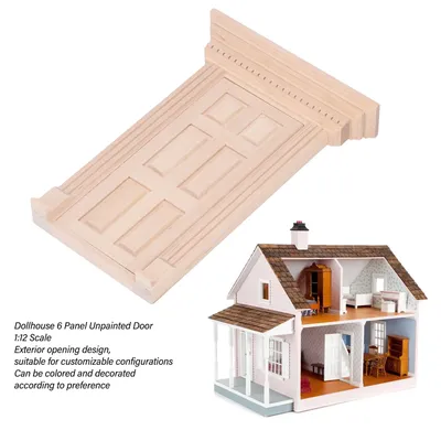 ZK30 1:12 Dollhouse Miniature Wooden Door Panel 6 Grid Door Frame Unpainted Furniture Doll House