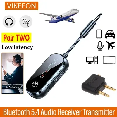 Bluetooth 5.4 Receiver Transmitter Low Latency 3.5mm AUX Jack Wireless Audio Adapter For TV Airplane
