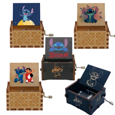 Disney Stitch Music Box Cute Cartoon Wooden Vintage Hand-Cranked Musical Box Children Presents