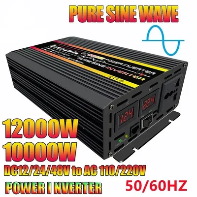 3000W-12000W Pure Sine Wave DC1-60V To AC 110/220V Power Inverter Intelligent Digital Display