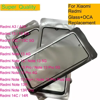 10Pcs/Lot For Xiaomi Redmi Note 13 Pro 4G 13 13R 13C 5G 14C 14R Touch Screen Panel Front Outer Lens