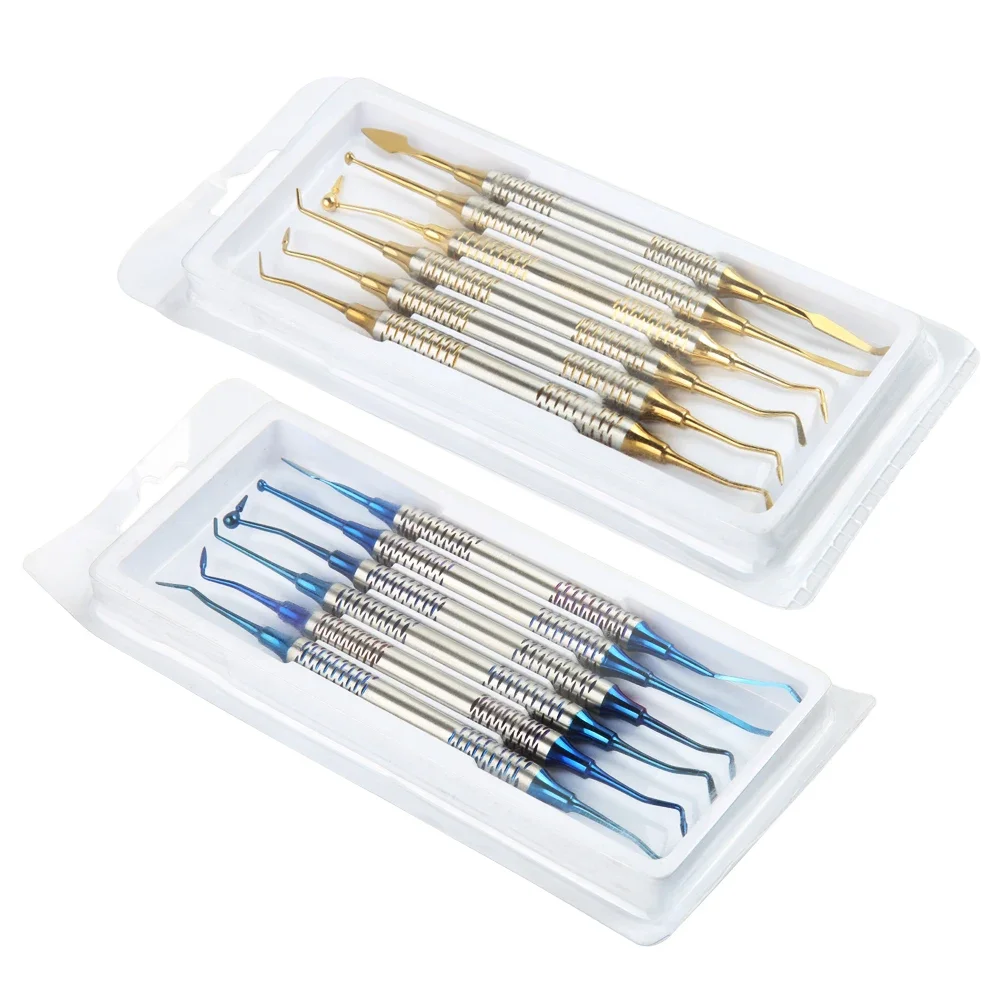 6pcs Dental Composite Resin Filling Spatula Titanium plated Head Resin Filler Set thick handle Restoration set Dental Instrument