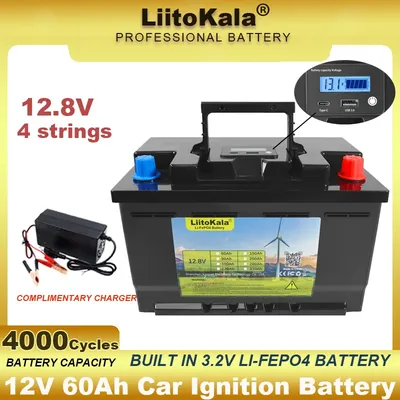 LiitoKala 12V/12.8V 60AH LiFePO4 Battery Lithium Power Batteries 4000 Cycles for Inverter Car