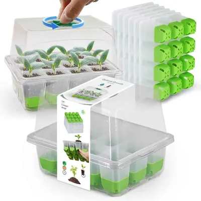 12-cell Seedling Starter Tray with Transparent Cover Adjustable Humidity Germination Box Indoor