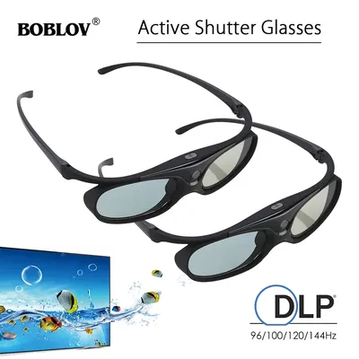 2pcs BOBLOV Active Shutter 3D Glasses DLP-Link USB Blue Compatible BenQ W1070 W700 Dell Projector 3D