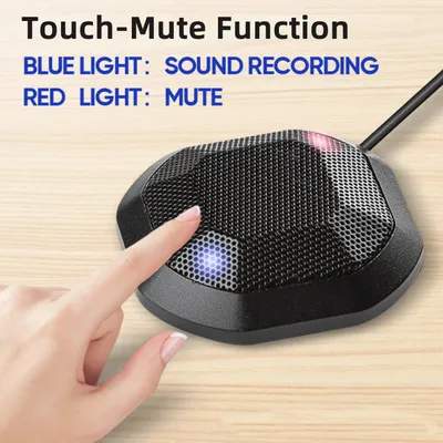 USB Conference Microphone 360 Omnidirectional Condenser Computer PC Mic with Touch Mute Plug &Play
