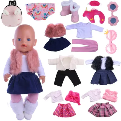 Doll Clothes Plush Jacket White T-shirt+Skirt For 18Inch American Doll&43Cm Reborn Baby Doll