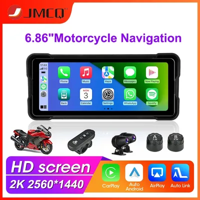 JMCQ 2K HD 6.86 Inch Motorcycle DVR IPX7 Waterproof Wireless Carplay Display Screen Portable