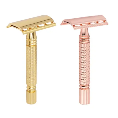 Rose Gold Gold Silver Metal Manual Shaving Razor, Double-sided Old-fashioned Shaving Razor Man Shaver Barber Shop