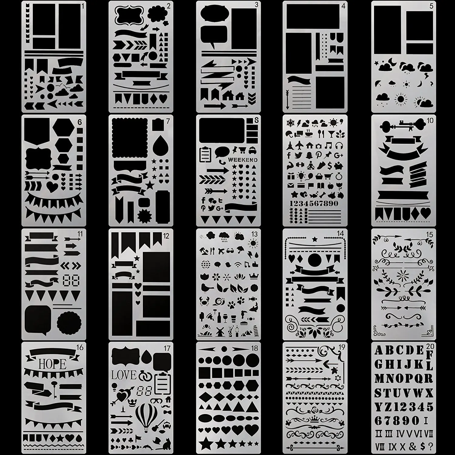 30/20/12 Pcs Bullet Journaling Stencil Set Template Geometry Shape Planner Stencil Scrapbooking Stencils for Painting and Decor