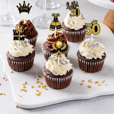 30th 40th 50th 60th Birthday Cake Decor Black Gold Cake Picks 30 40 50 60 Years Old Cupcake Toppers Adult Birthday Cake Supplies