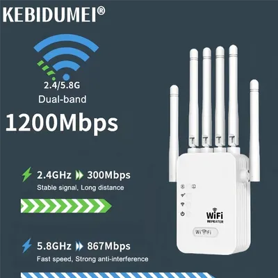 1200Mbps Wireless WiFi Repeater WIFI Extender WiFi Booster 2.4G/5G Network Amplifier 360° Full