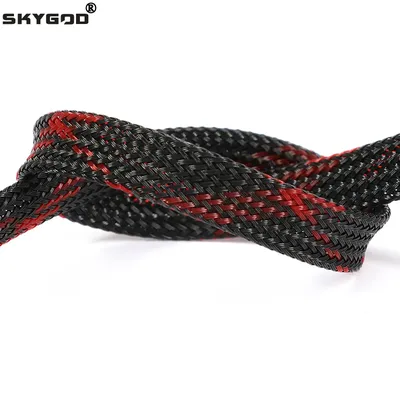 1~50m PET Braid Sleeve Black-Red Cross 2/4/6/8/10/12/14/16/20/25/30mm High Density Insulated Snake