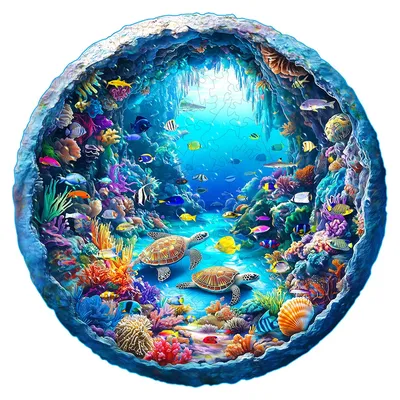 Ocean Wonders Wooden Puzzle - Unique Shape Animal Puzzle, Adult Relaxation Gift, Exquisite Boxed Set