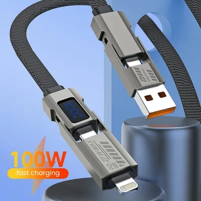 4 in 1 100W USB Type C Cable Fast Charging Phone Data Cord for iPhone 14 13 Pro Max Xiaomi Samsung Phone USBC Charger Wire