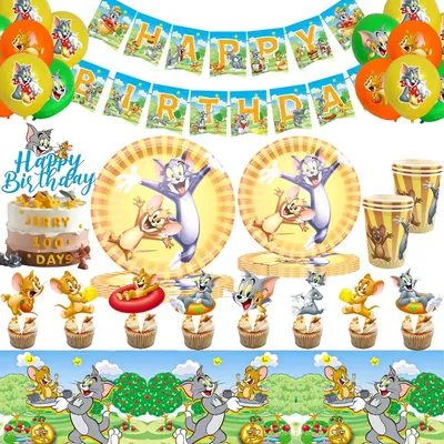 Cat Eat Mouse Tomed And Jerryed Balloons Happy Birthday Banner Party Decoration Cat Mouse Cake