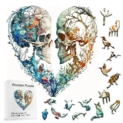 Wooden Puzzle, Heart-shaped Skull, Exploring The Mystery Of Alien Puzzles, Feeling The Charm Of