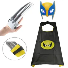 Boys Girls Wolverine Cosplay Plastic Wolf Claws Mask Cloak Super Hero Logan Weapons Cape Halloween