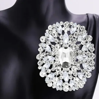 Beaut&Berry Shiny Round Large Glass Brooches for Women Unisex Rhinestone Pins 6-color Available