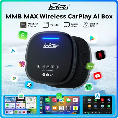 MMB MAX Universal Android 10 Wired to Wireless CarPlay Ai Box 4G+64G 8-Cores GPS Navigatio