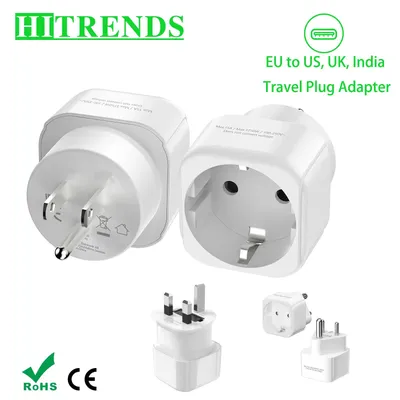 2 Pack European to US, UK, India Plug Adapter USA Canada Mexico Ireland Travel Adapter EU 2 Pin Wall Socket Adapter Converter