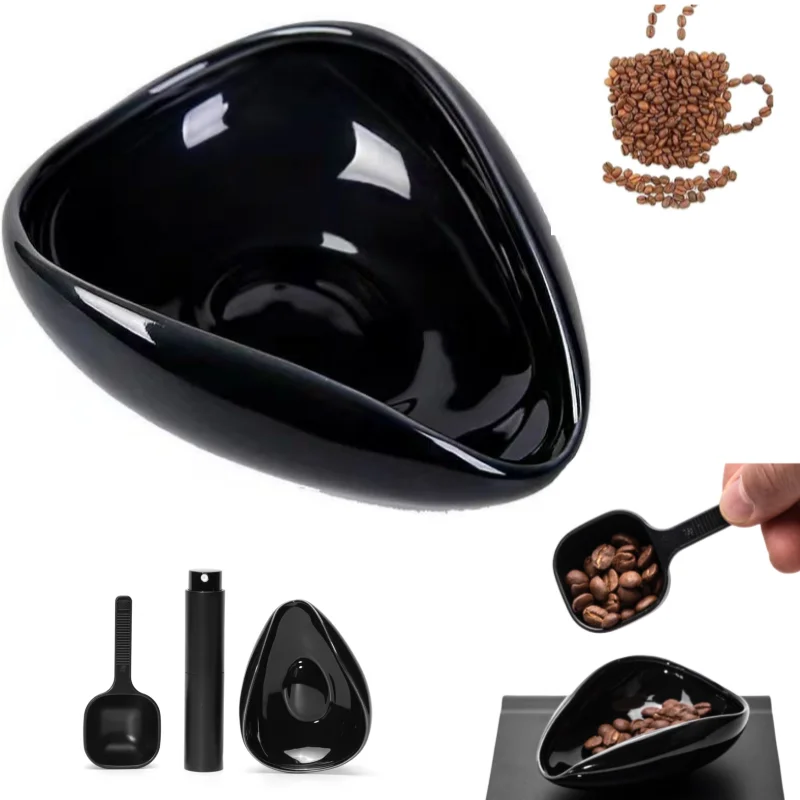 Leeseph Coffee Bean Dosing Cup and Spoon Set, Ceramic Dosing Vessel Measuring Tray Kit for Coffee or Tea, Espresso Accessories