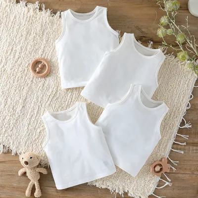 4Pcs Summer Children's Unisex Vest Top Baby Boys Girls Pure Solid Colors Sleeveless Casual sporty