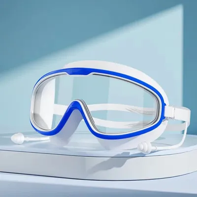 Outdoor Swim Goggles Large Frame Waterproof Anti-Fog UV Protection Glasses With Earplugs For 14