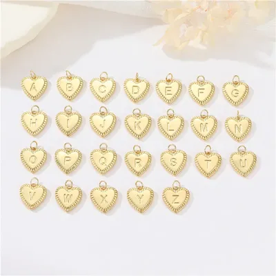 BenS Brass gold plated 26 letters charms for Jewelry making Heart shape Initial letter pendant
