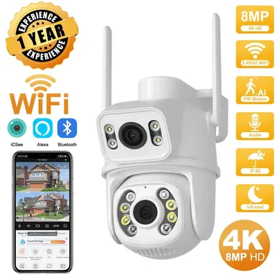 4K 8MP HD Dual Lens Outdoor Wireless Security IP Camera External Wifi PTZ Camera Auto Tracking