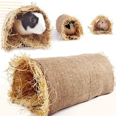 Rabbit Hideaway Toy Grass Straw Bunny Toy Tunnel Hamster Accessories For Guineapig Chinchilla Ferret