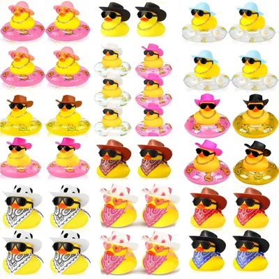12 Set Cowboy Rubber Duck Bulk Mini Car Yellow Duckies Toys Party Favor Car Ornaments for Summer