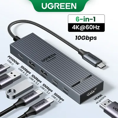 UGREEN USB C HUB 10Gbps 4K60Hz HDMI USB3.2 PD100W USB Splitter for Laptop Macbook Pro Air iPad Phone