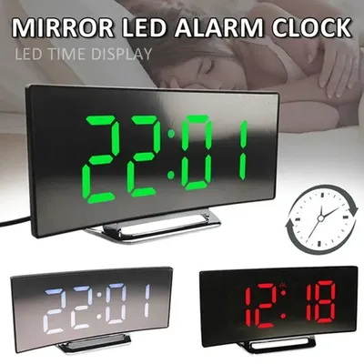 Curved Screen Clock Digital Led Alarm Clock with Temperature Display Large Mirror Clock Snooze