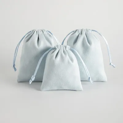 10pcs /lot Light Blue Flannel Jewellry Gift Bags Velvet Jewelry Packaging Drawstring Pouches for