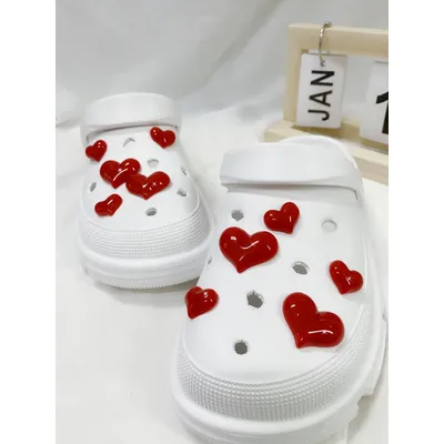 10pcs Shoe Accessories Red 3D Heart Shaped DIY Decoration For Garden Shoes & Sandals, Detachable
