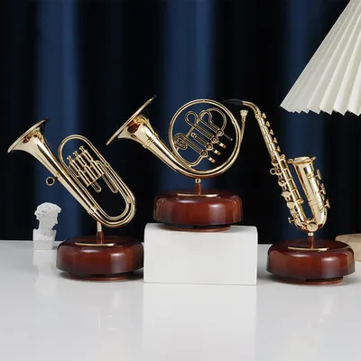 Saxophone Music Box Classical Wind Up Musicbox Twirling Music Box Rotating Base French Horn Trumpet Saxophone
